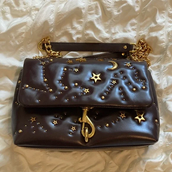 Rebecca Minkoff Edie Crossbody Handbag Bag Celestial Moon Stars Gold Hardware - Picture 1 of 6